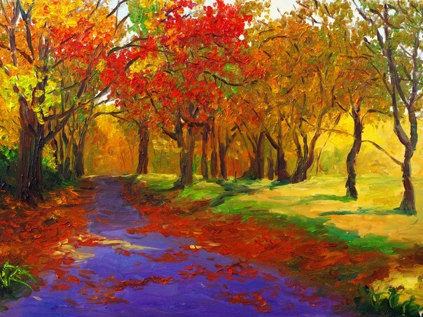 Oil Painting - Maple trees in Autumn